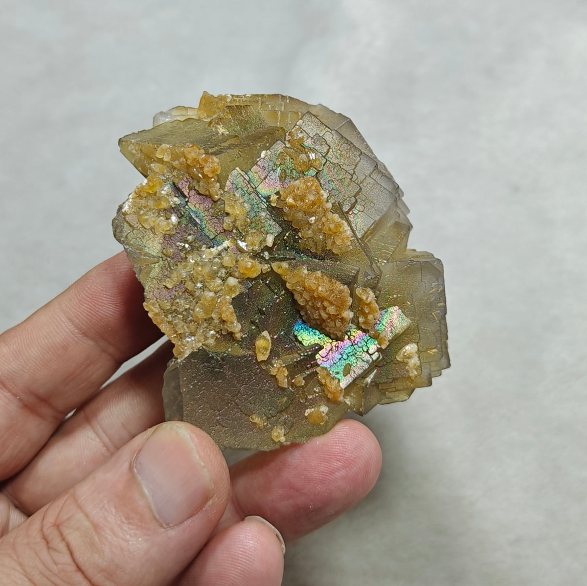 Natural iridescent Fluorite and Calcite 236 grams