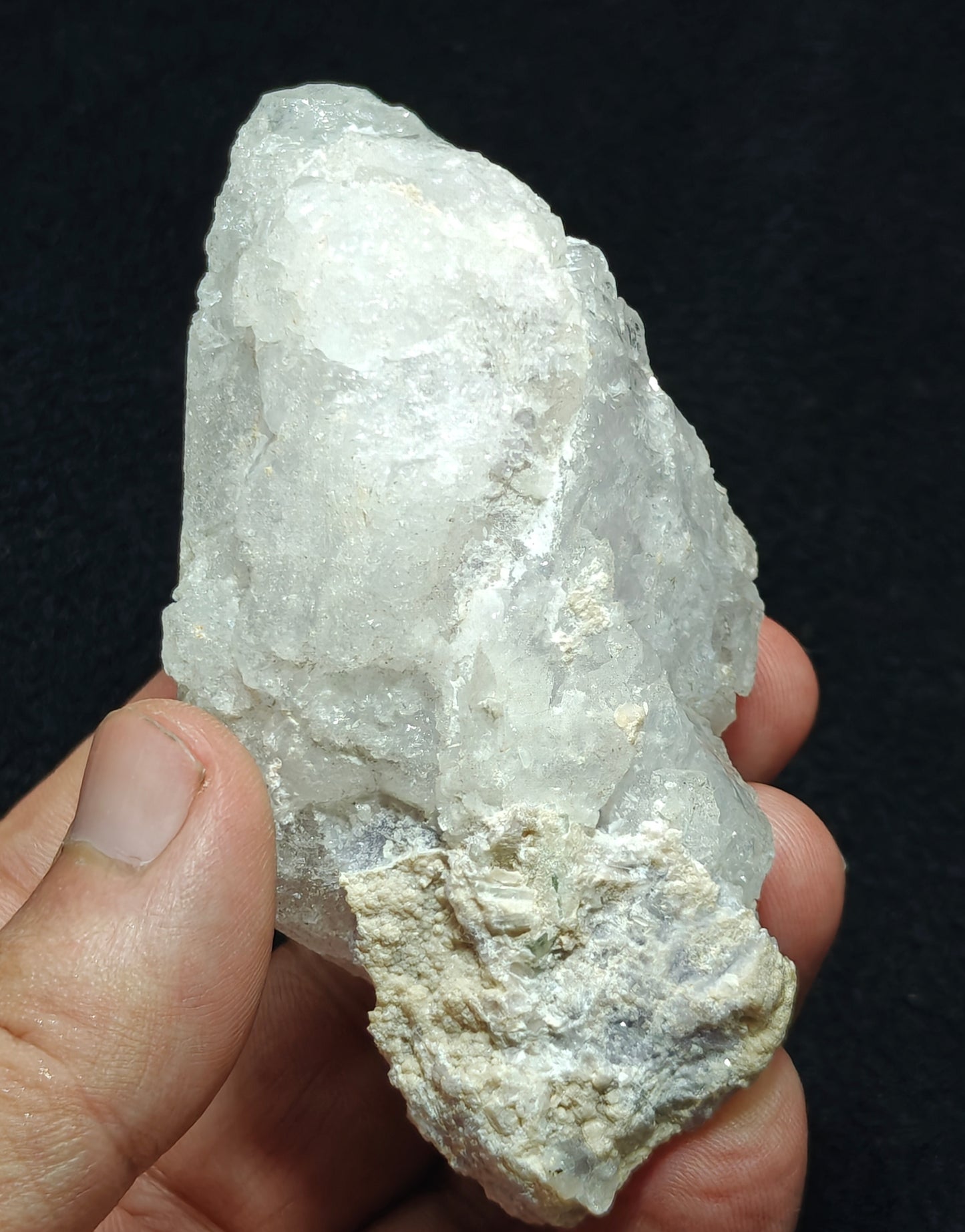 Natural etched pollucite with green tourmalines 260 grams