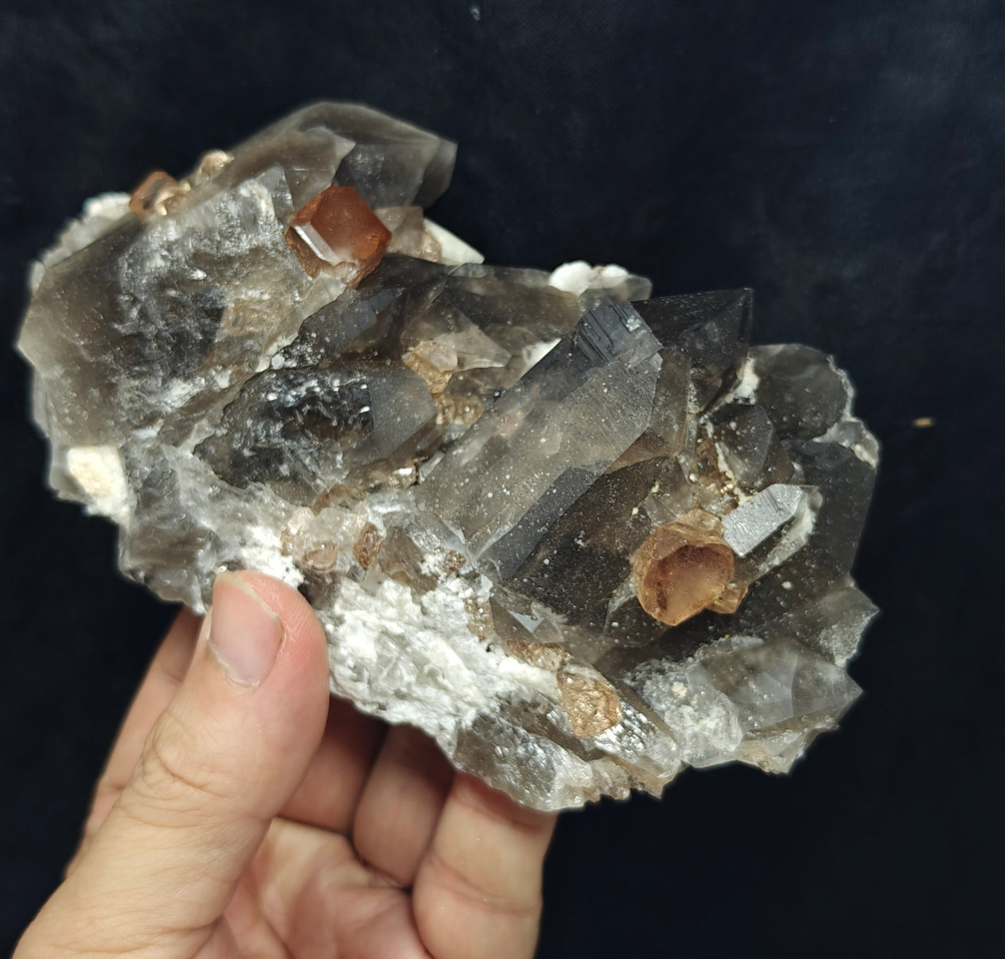 peach color Topaz crystals with quartz on matrix 557 grams