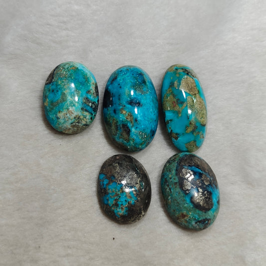 5 turquoise with Pyrite Cabochons total 40 grams