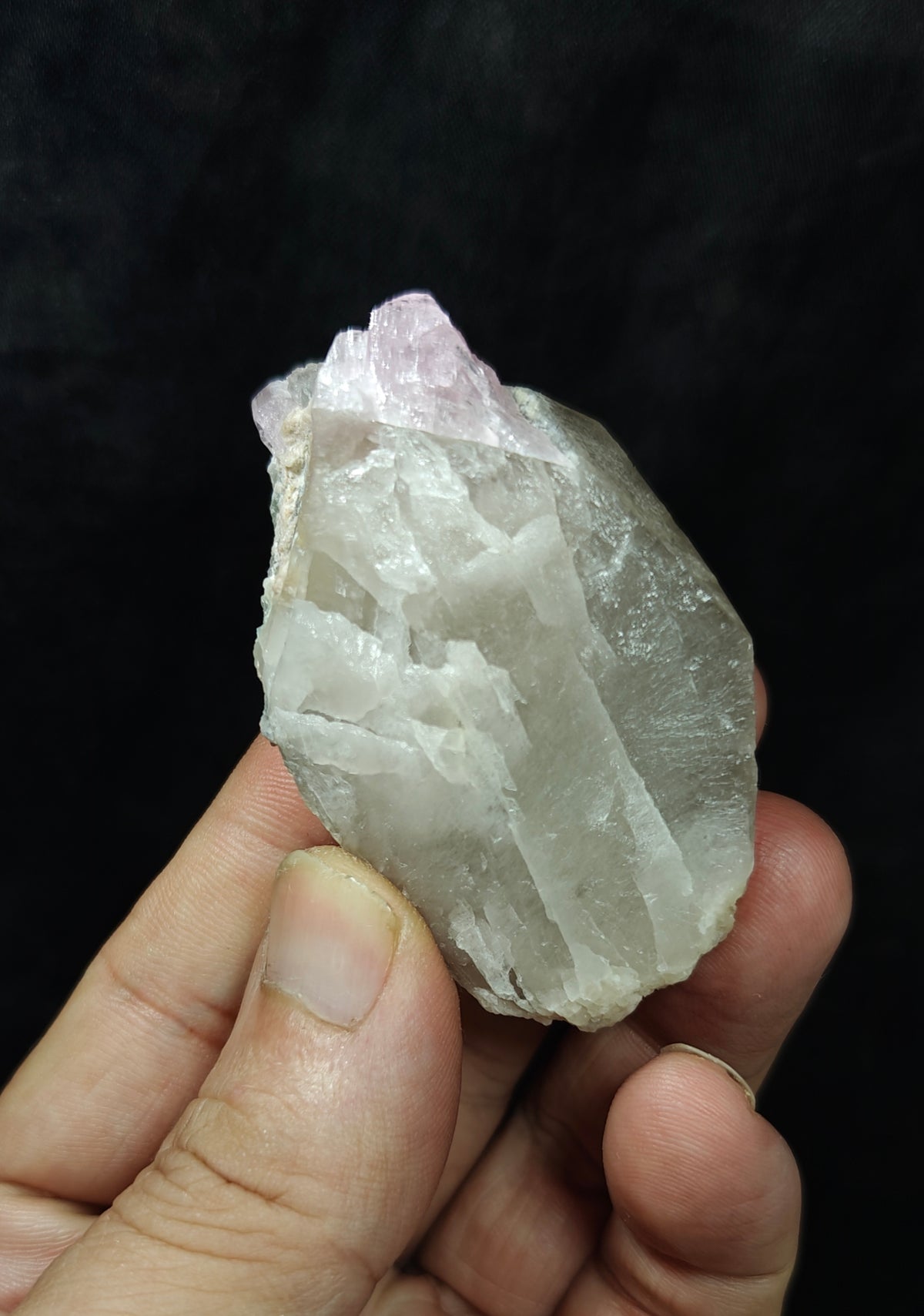 Pink Tourmaline crystal on smoky quartz 80g