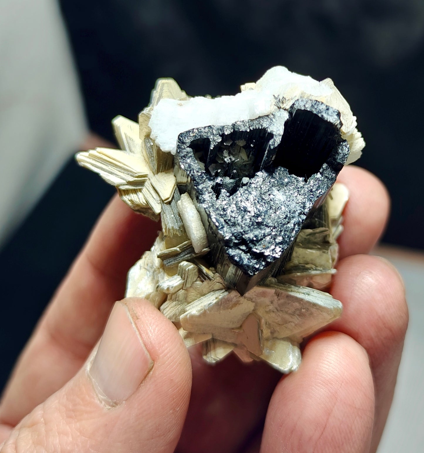 An Aesthetic Natural specimen of combination of Albite, Schorl, and Muscovite 54 grams