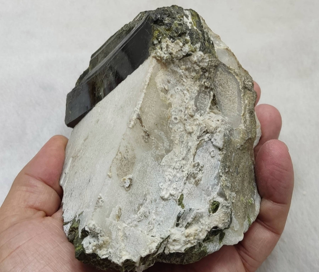 An amazing high lusterous Epidote crystal on matrix with Albite 943 cluster grams