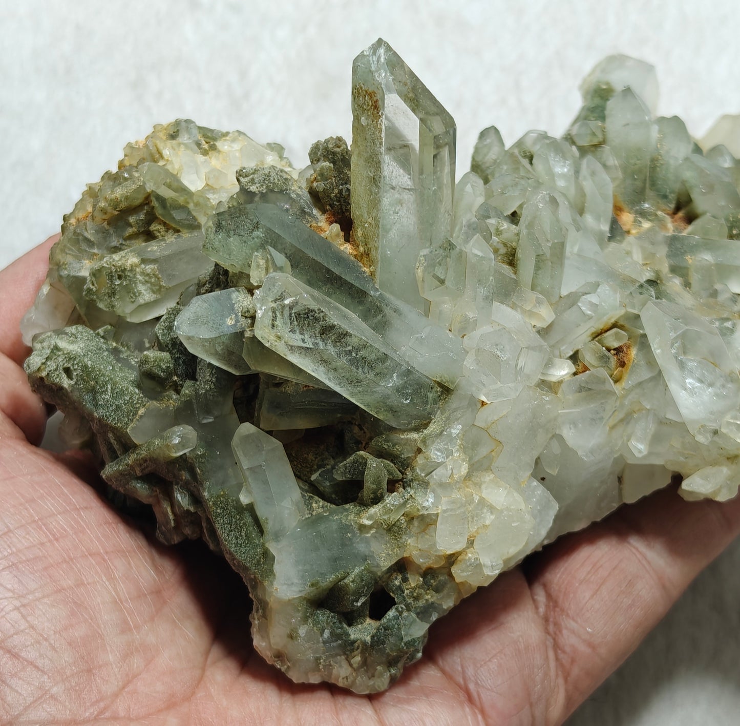 Natural terminated Chlorite Quartz crystals cluster 839 grams