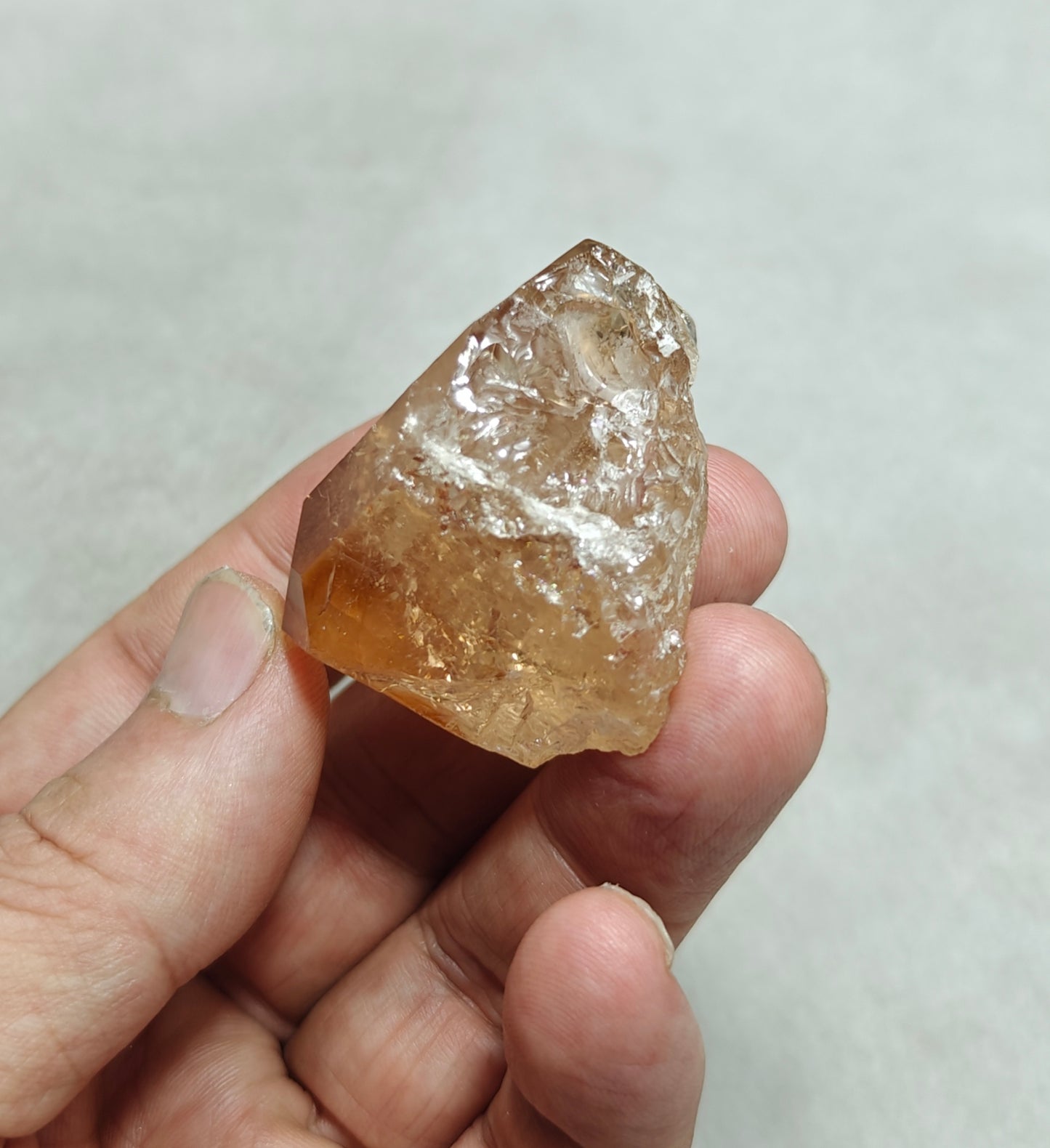 Terminated peach color Topaz crystal 84 grams
