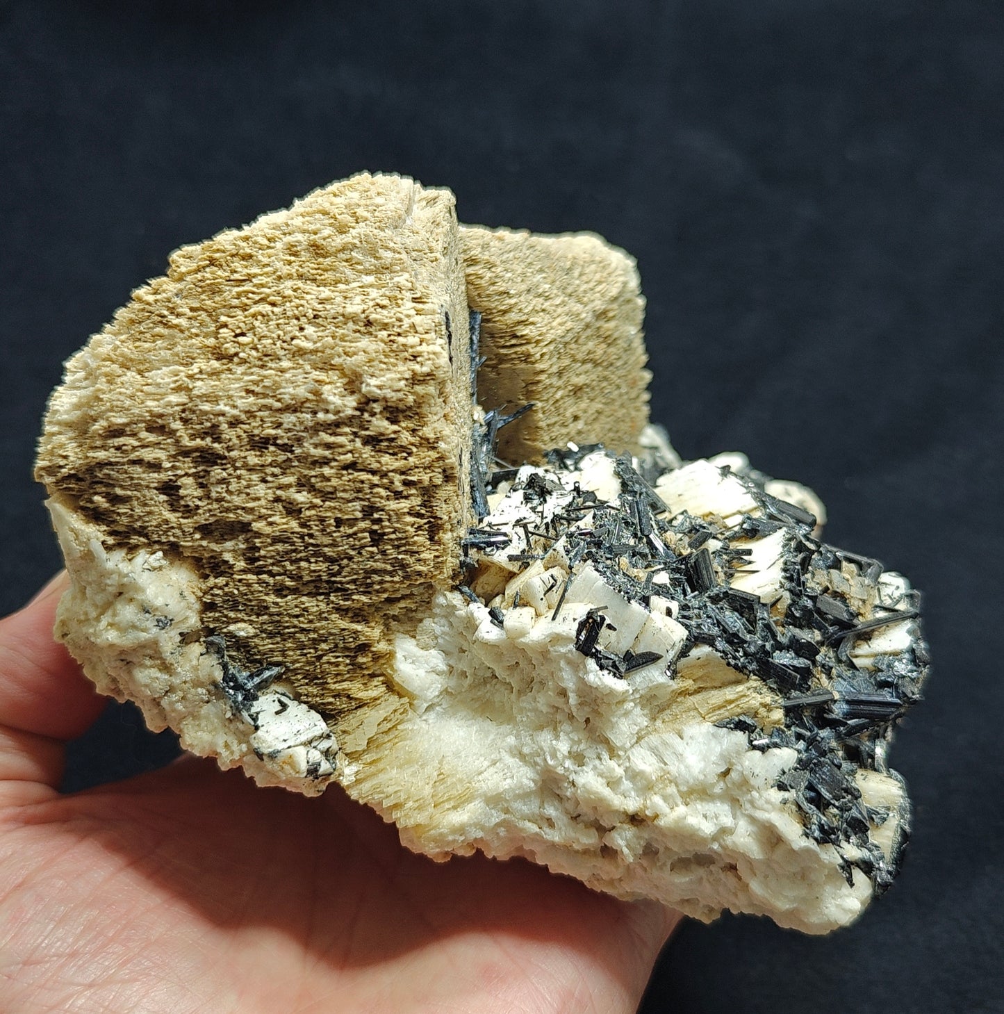 Etched feldspar with Black Tourmaline Crystal Cluster 880 grams