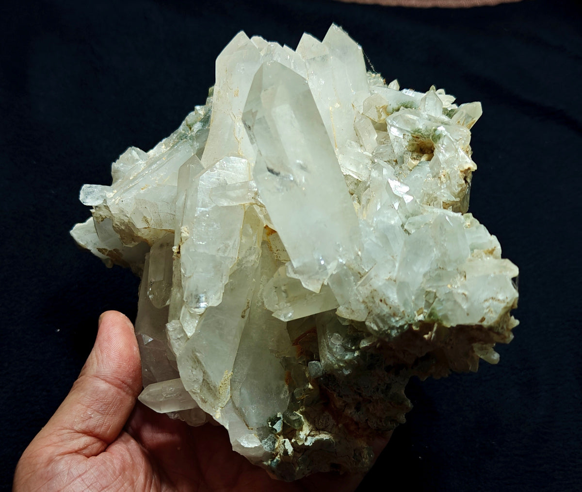 Quartz crystals cluster with chlorite inclusions 1680 grams