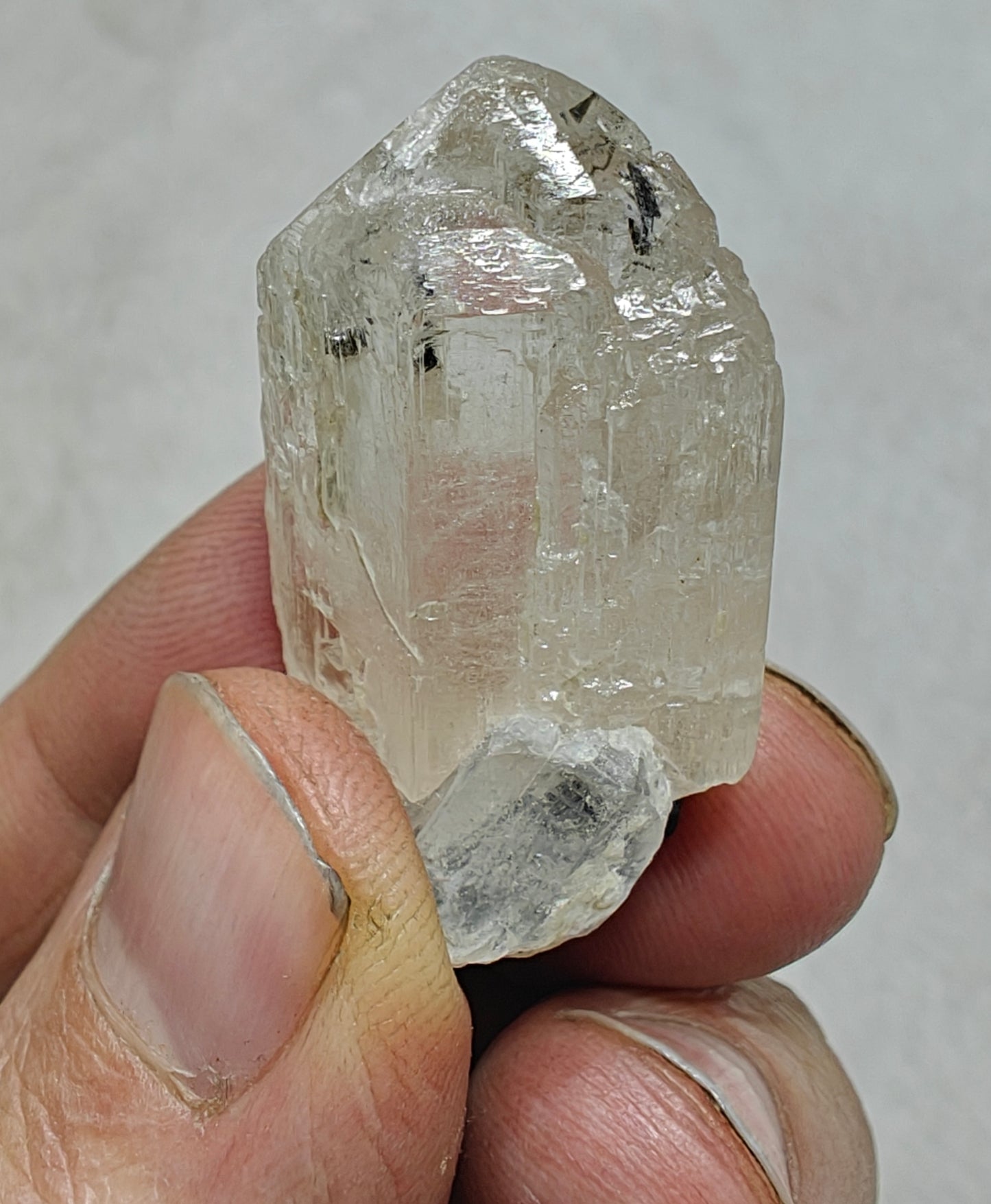 Natural terminated topaz crystal with black tourmaline 17 grams