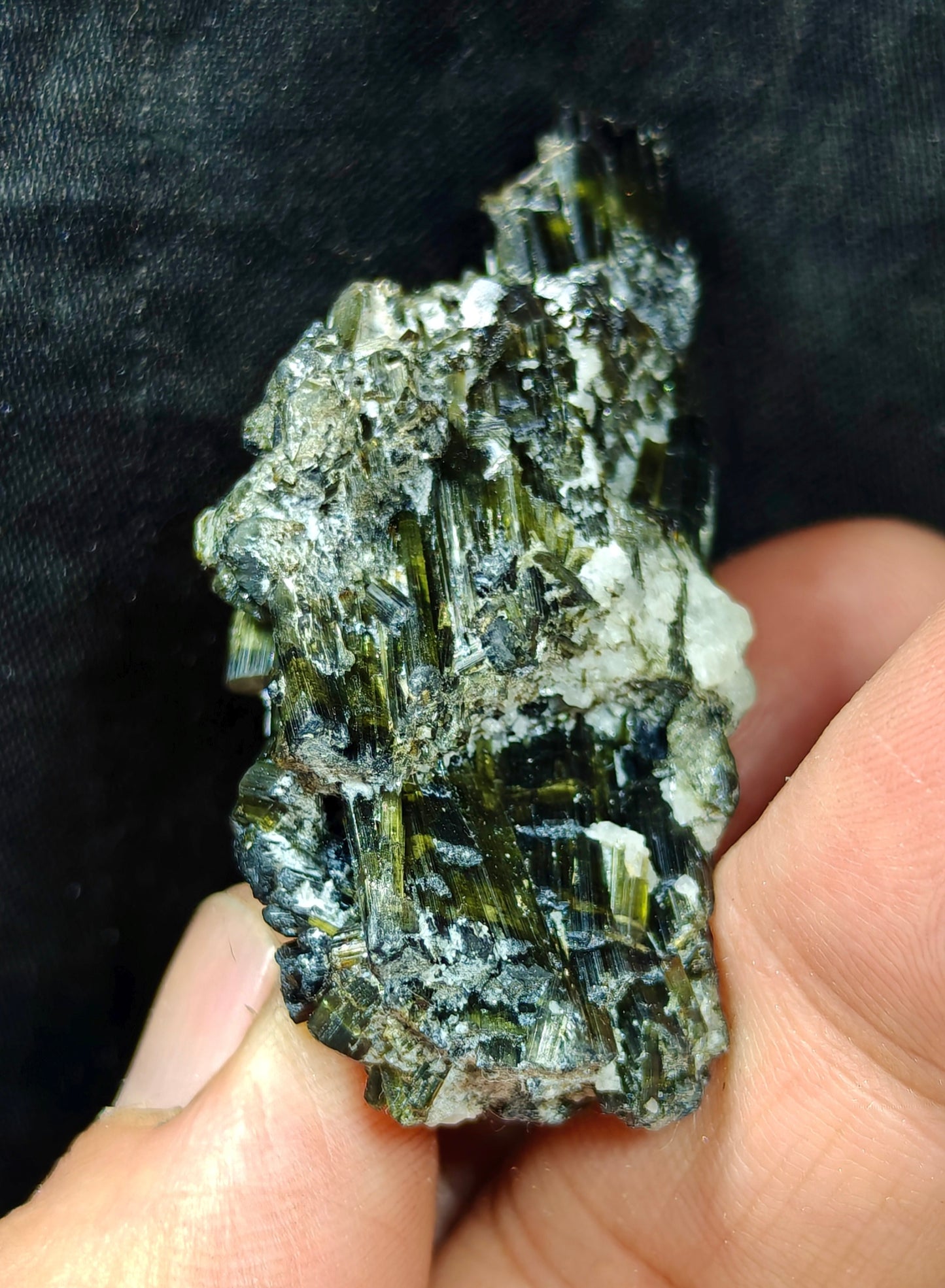Dark green color Tourmaline crystals with chatoyance effect 35 grams