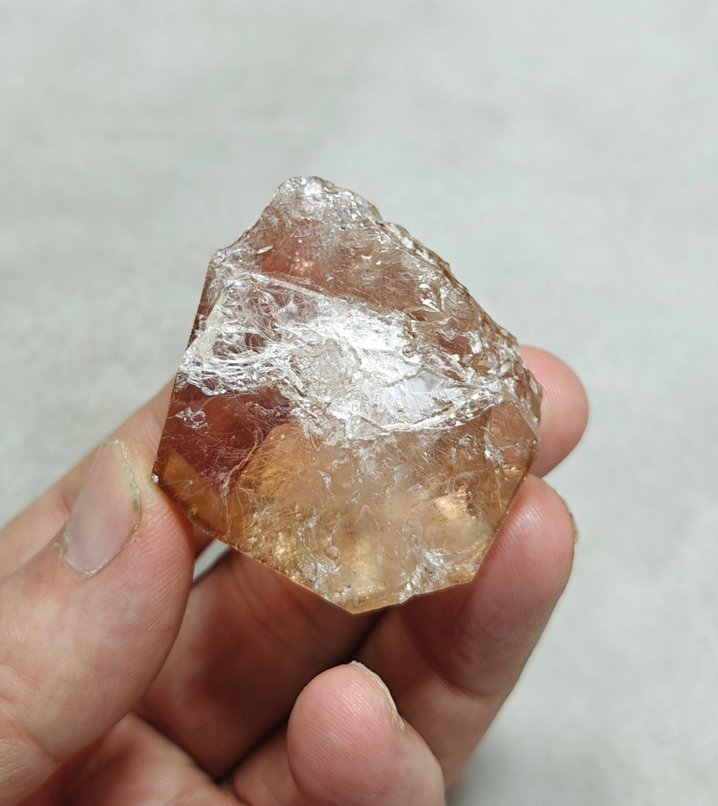 Terminated peach color Topaz crystal 84 grams