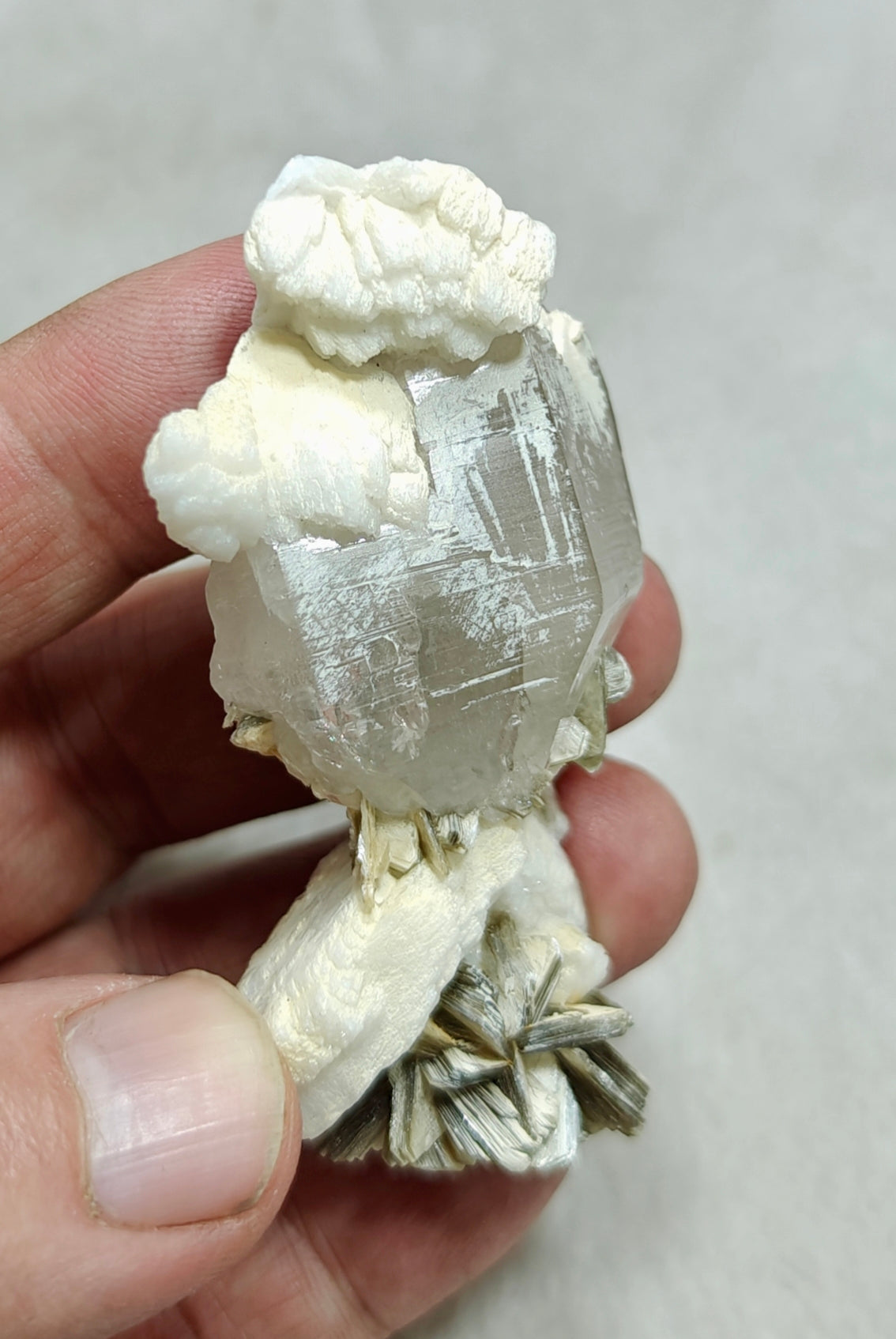 An Aesthetic Natural specimen of combination of Albite, etched Schorl, Quartz and Muscovite 51 grams
