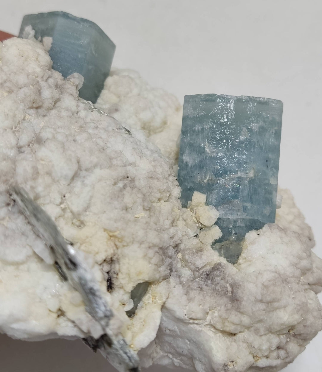 Terminated Afghanistan Aquamarine Crystals on matrix with albite 885 grams