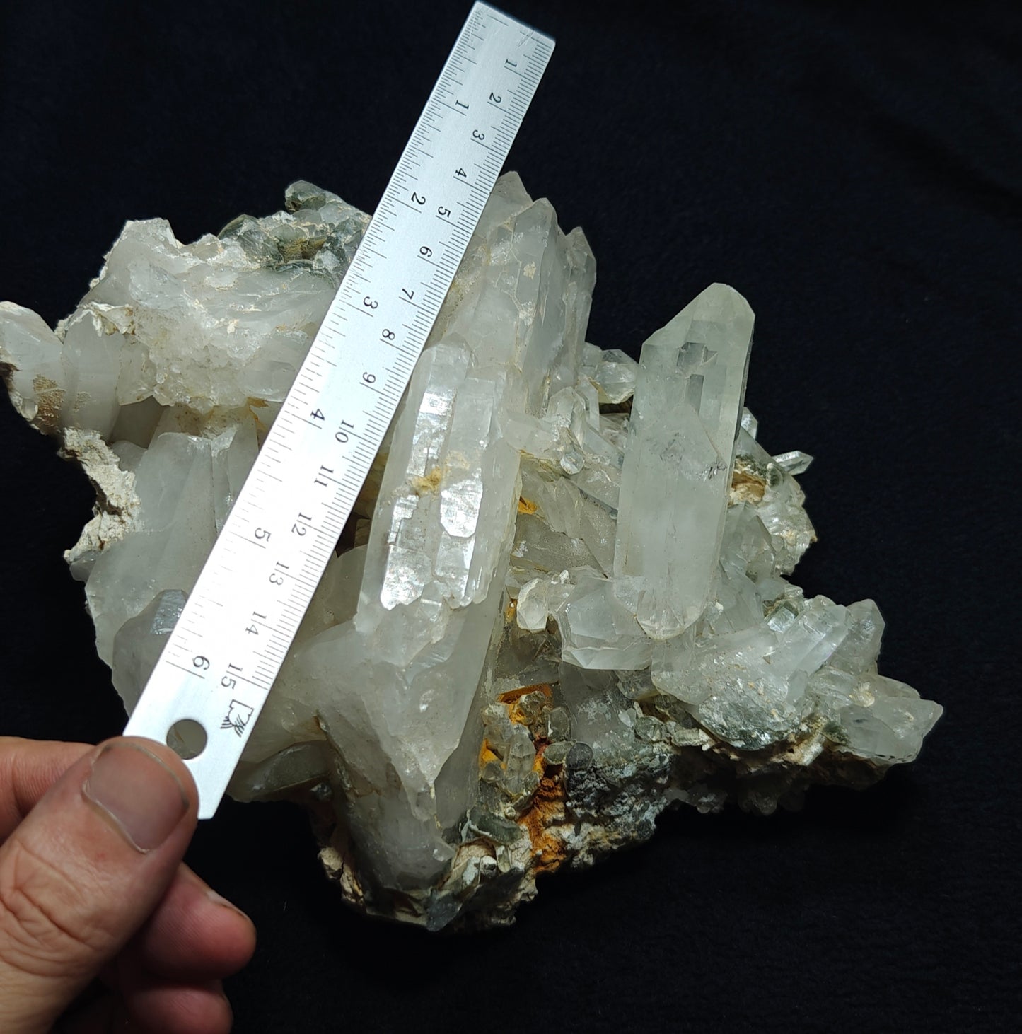 Quartz crystals cluster with chlorite inclusions 1680 grams