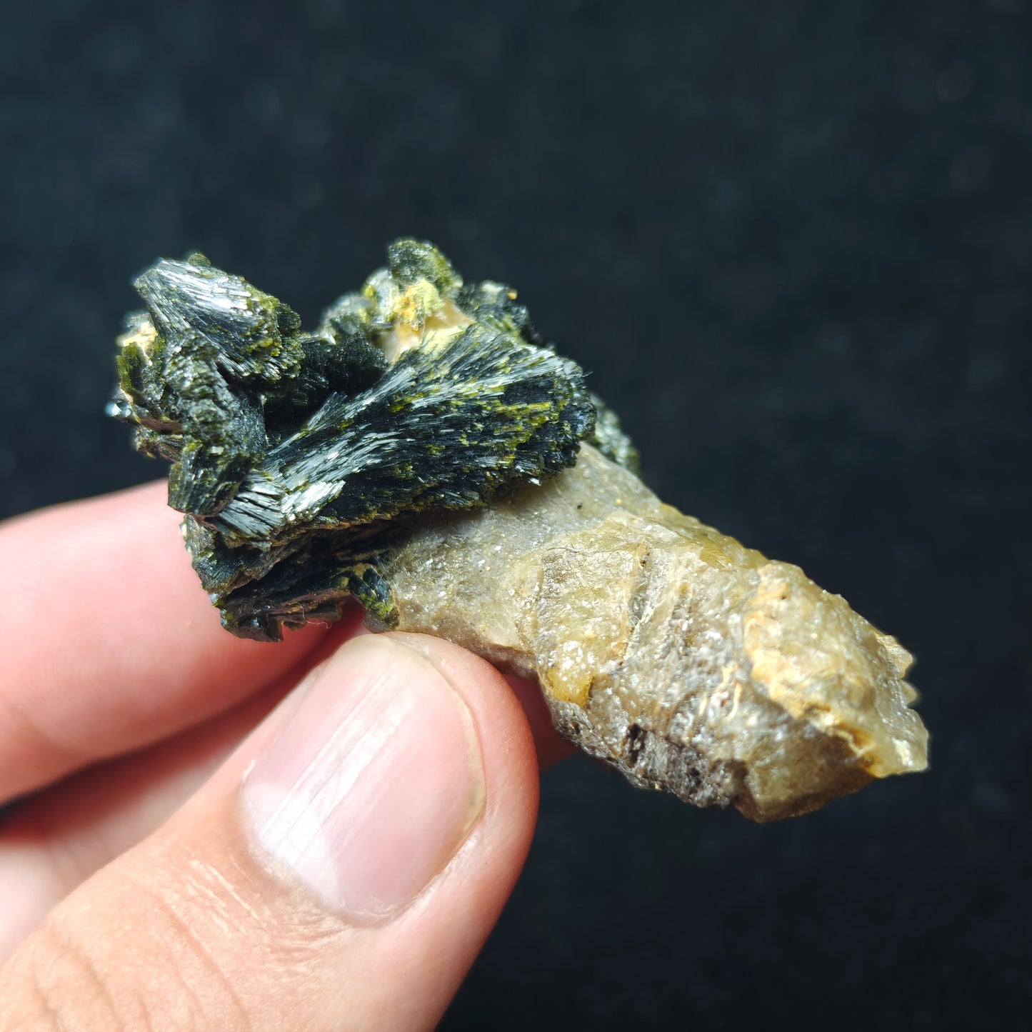 Natural epidote cluster on matrix of calcite 36 grams