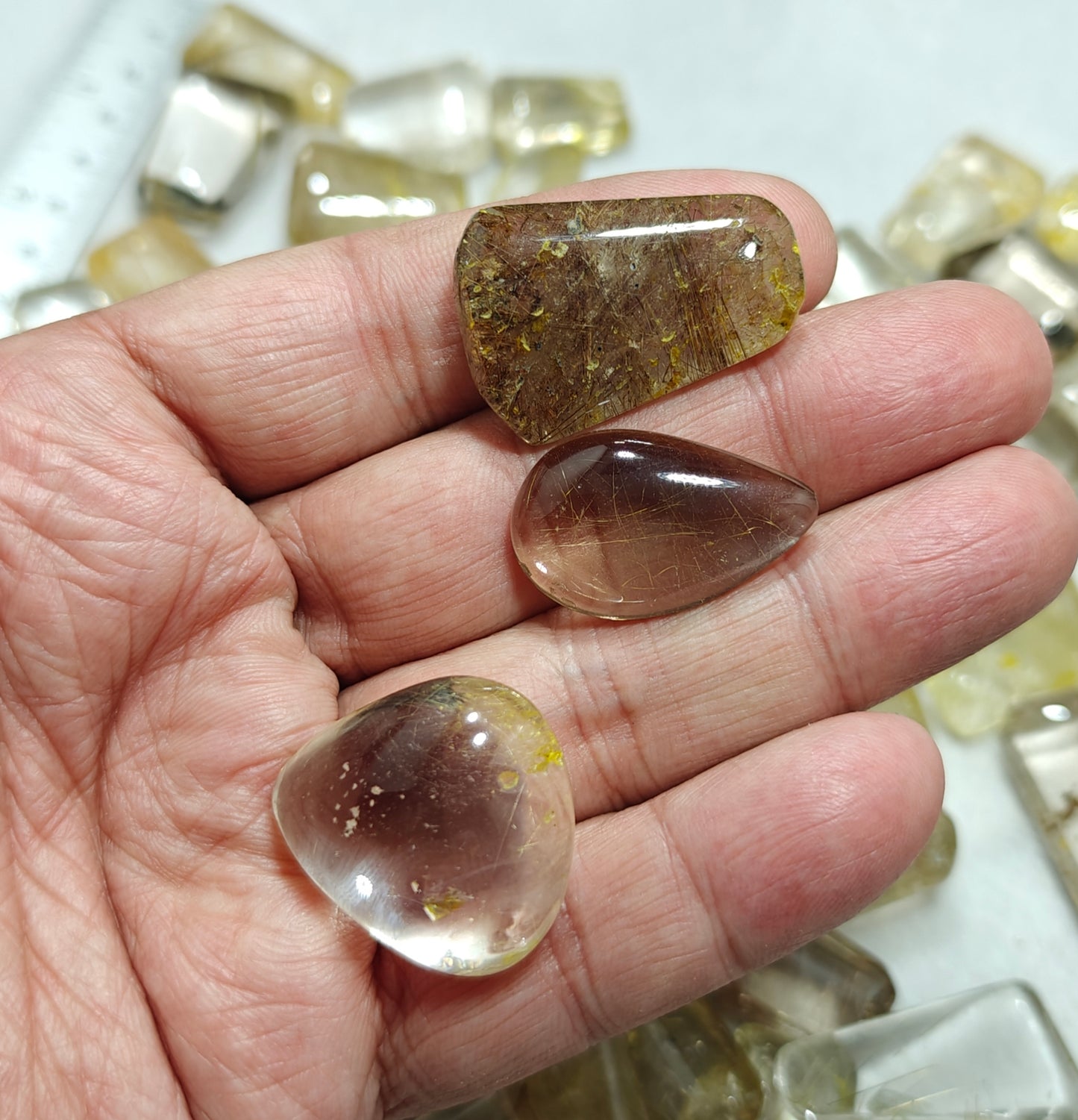 Rocks Gems Minerals Crystals Stones: Lot of Rutilated polished quartz tumbles 650 grams