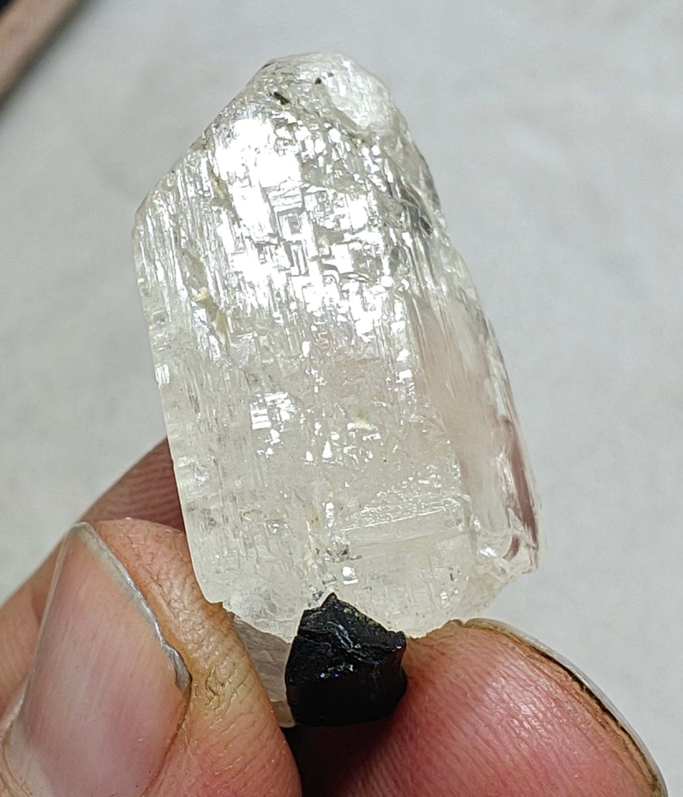 Natural terminated topaz crystal with black tourmaline 17 grams