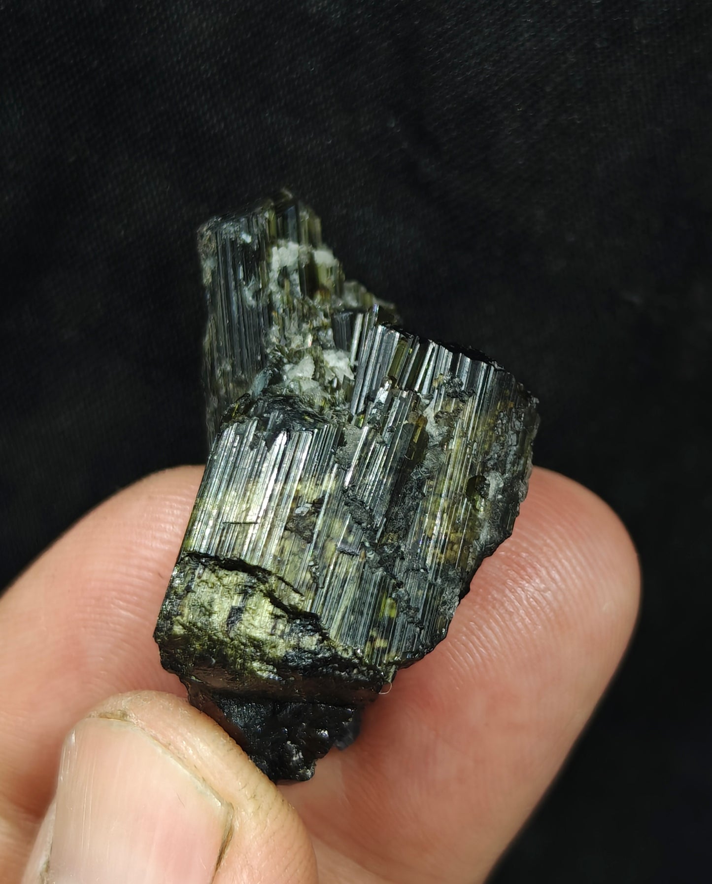 Dark green color Tourmaline crystal with chatoyance  21 grams