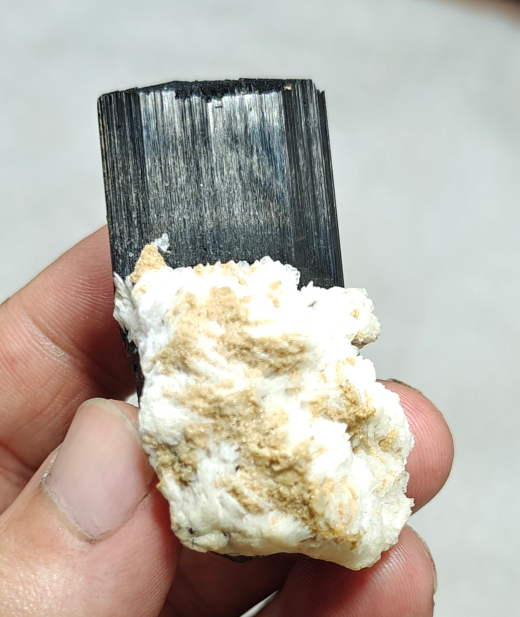 An Aesthetic Natural Tourmaline crystals with Albite attachment 81 grams