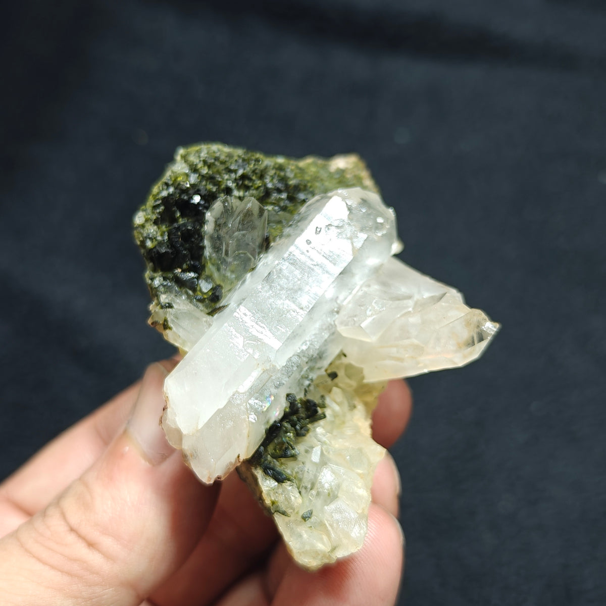 Natural Epidote quartz cluster 137 grams