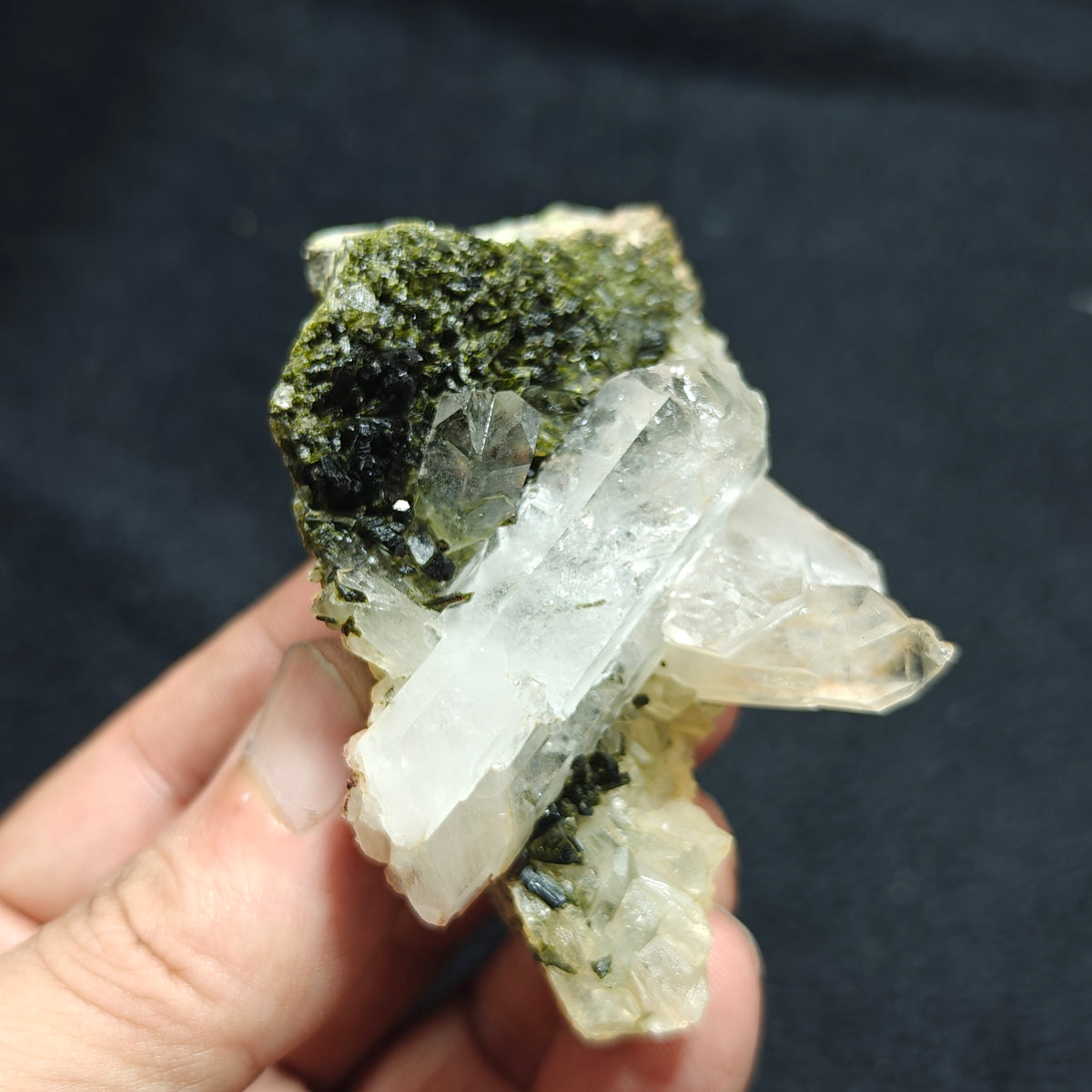 Natural Epidote quartz cluster 137 grams