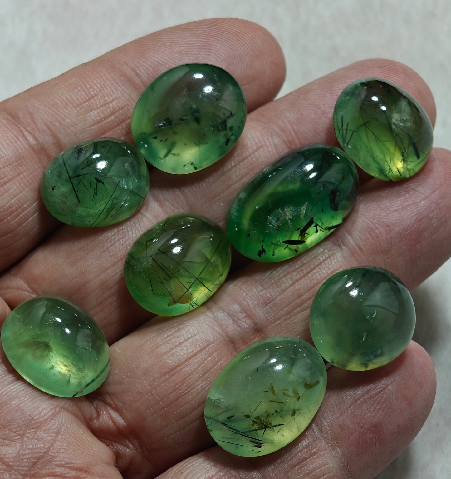 epidote included prehnite cabochons 8 Cabochons