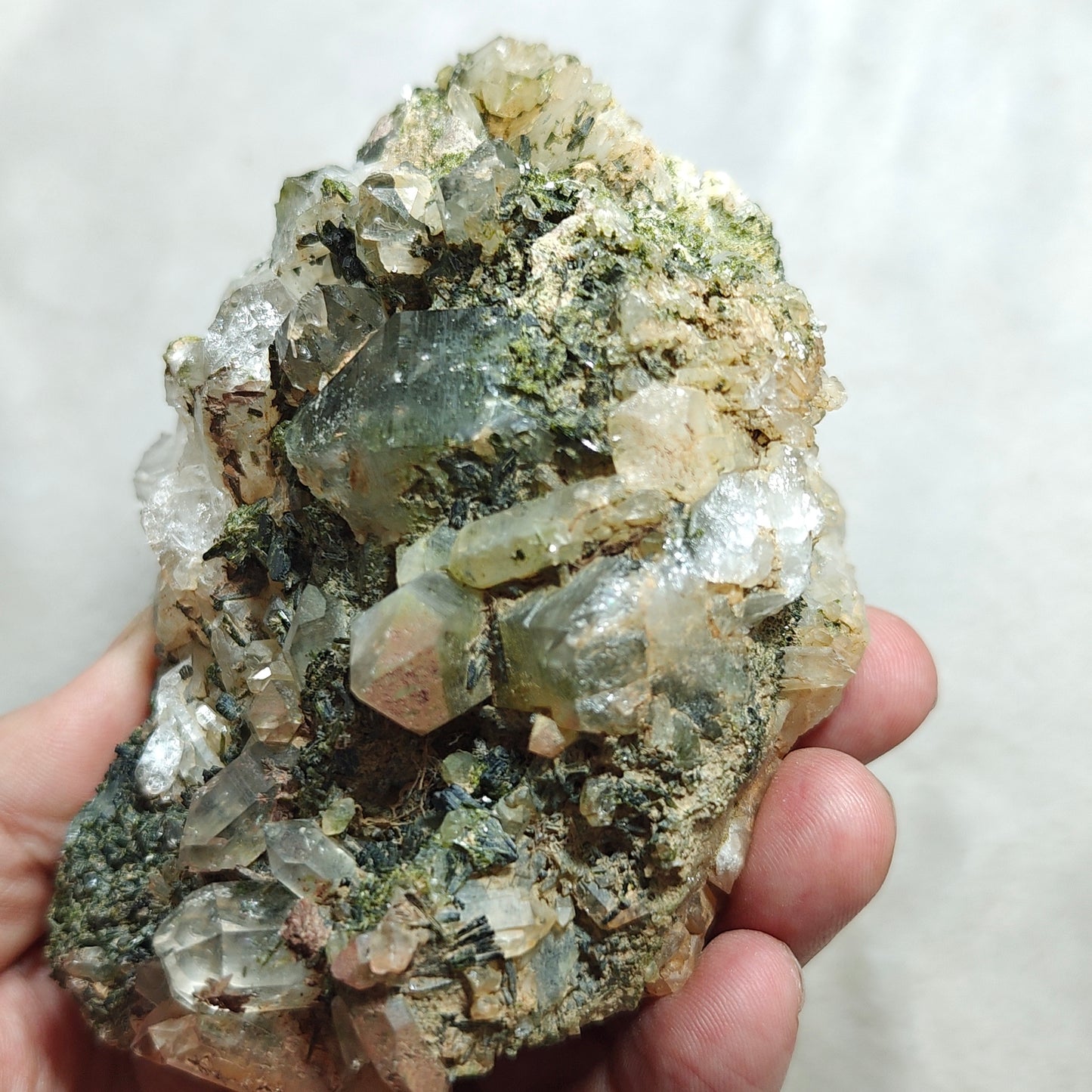 Natural Quartz and Epidote cluster 800 grams