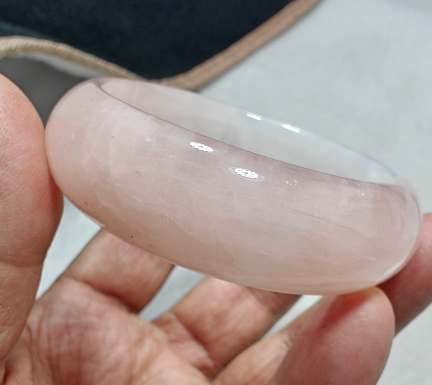 Natural bicolor calcite pink and white bangle 61 mm