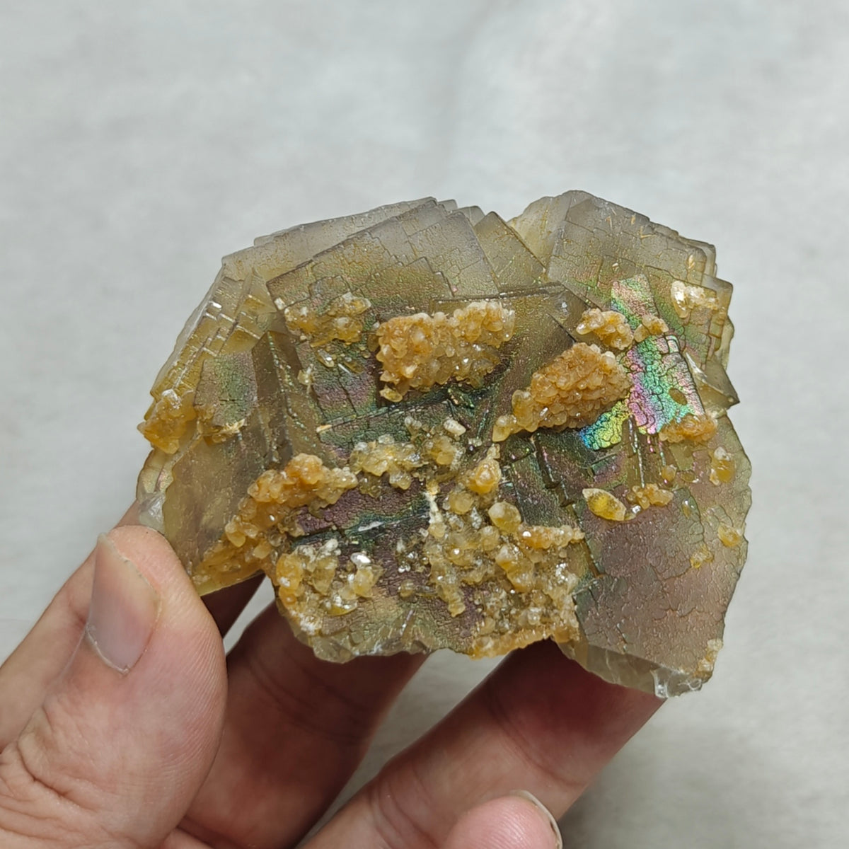 Natural iridescent Fluorite and Calcite 236 grams