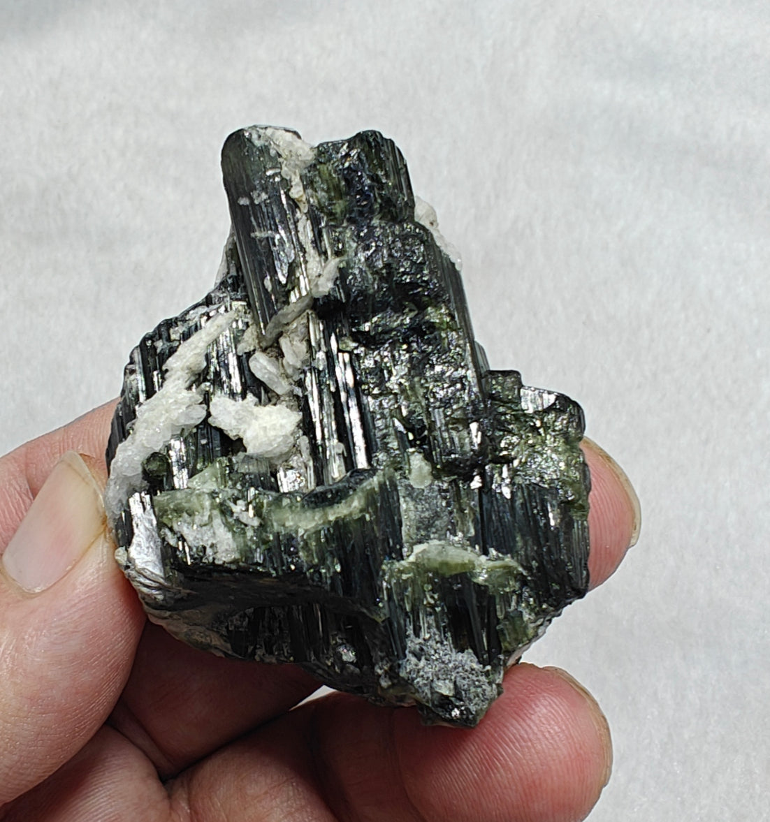 Dark green color Tourmaline crystals cluster with chatoyance effect 60 grams