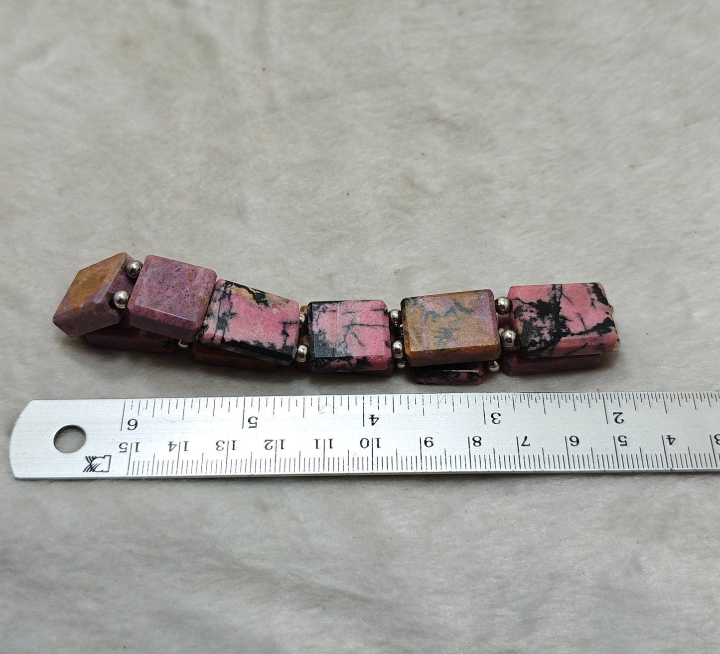 Natural rhodonite bracelet, elastic stretch fit. 9 inch length