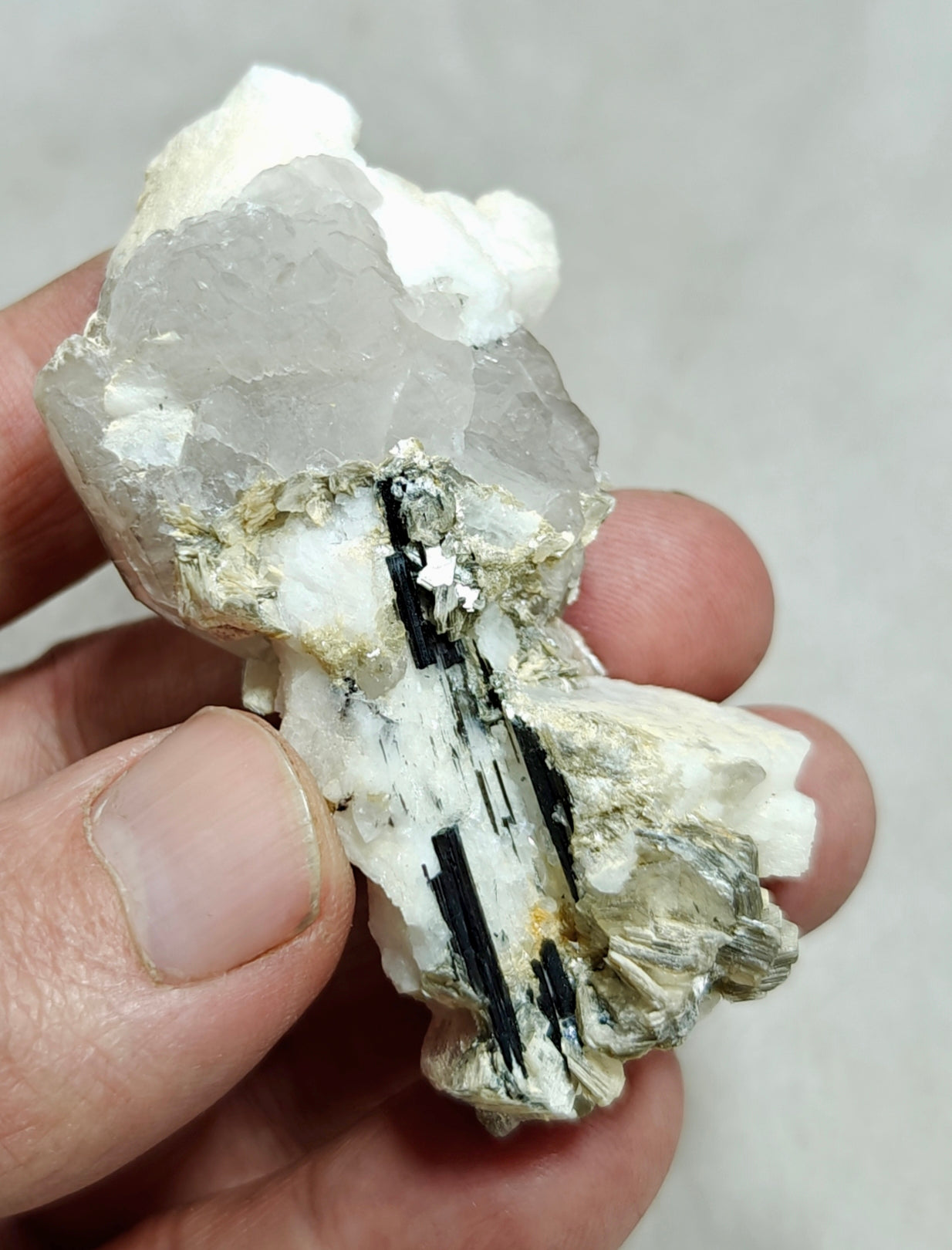 An Aesthetic Natural specimen of combination of Albite, etched Schorl, Quartz and Muscovite 51 grams