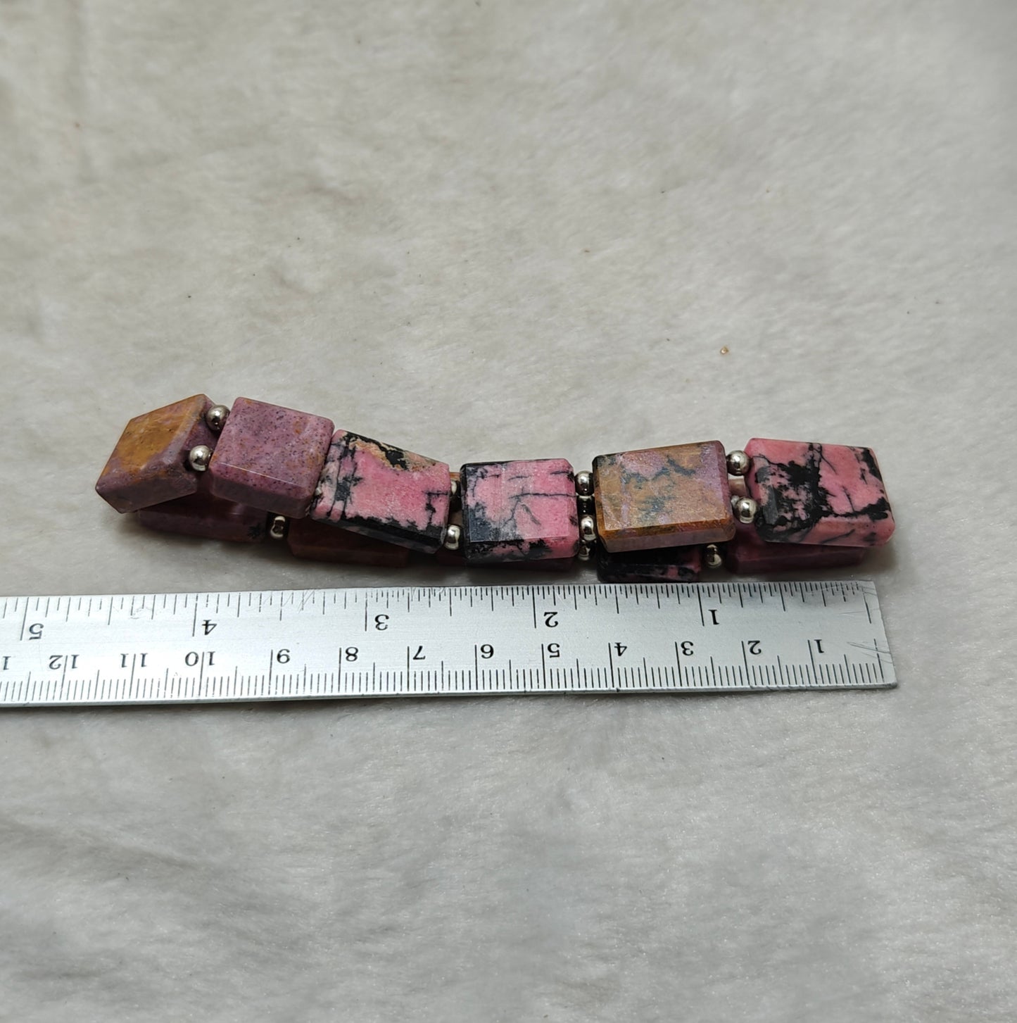 Natural rhodonite bracelet, elastic stretch fit. 9 inch length