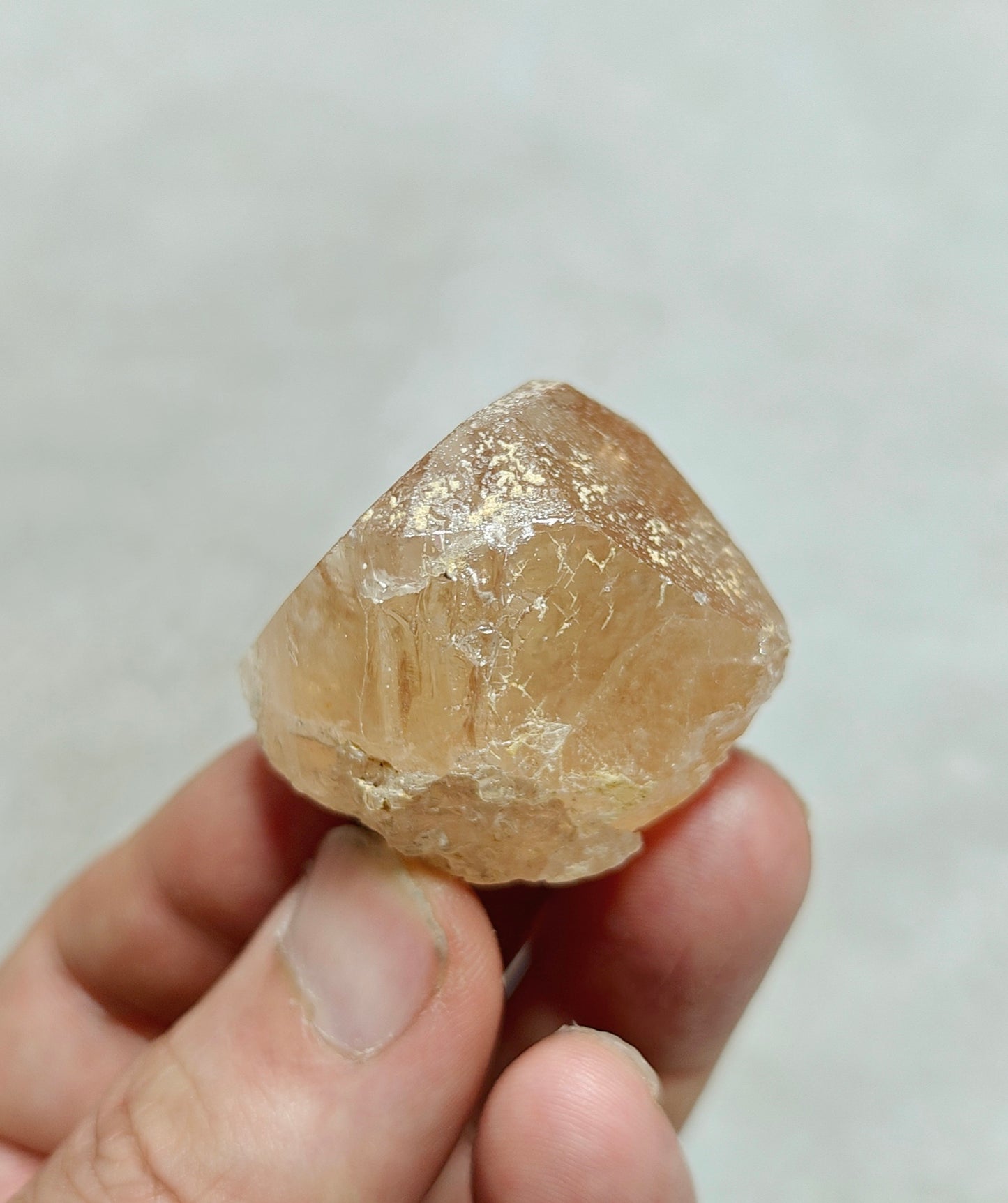 Peach color Topaz crystal with Tourmaline 68 grams
