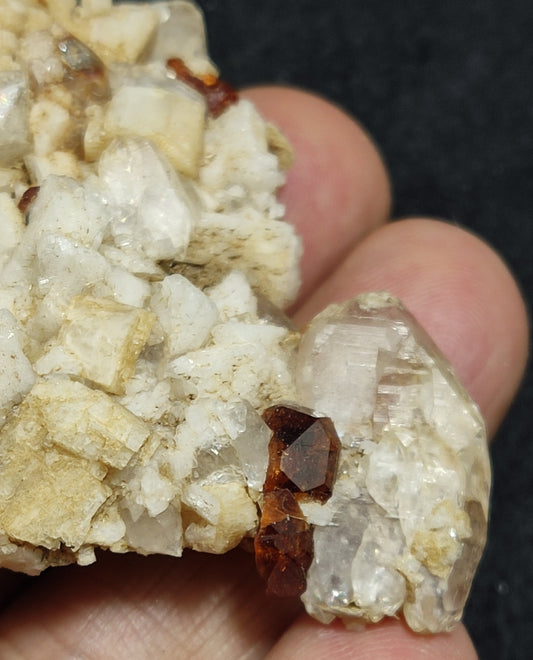 Natural spessartine Garnets specimen on matrix with quartz and albite 30 grams