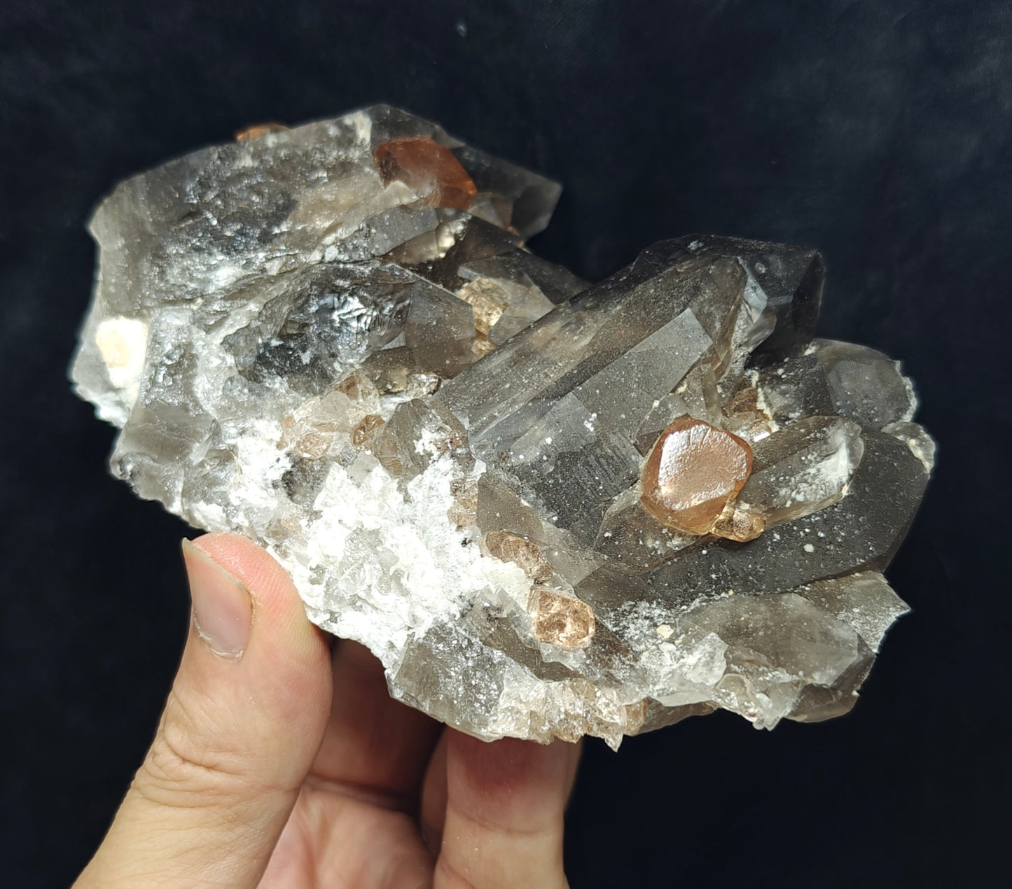 peach color Topaz crystals with quartz on matrix 557 grams