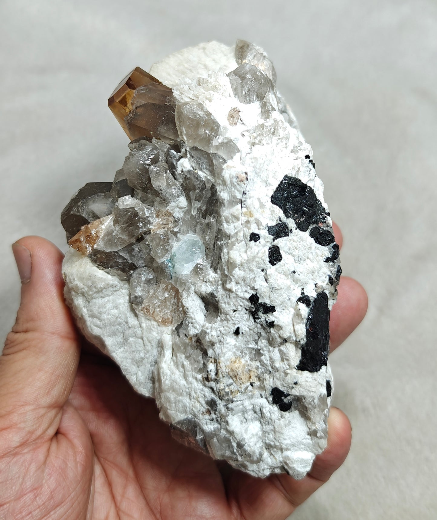 Terminated peach color Topaz crystal on matrix 576 grams