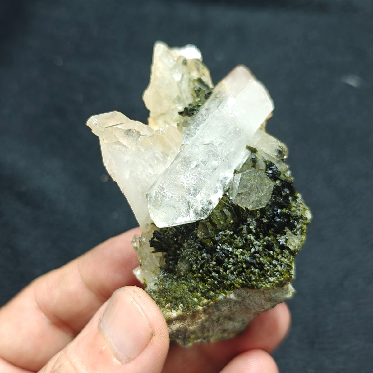 Natural Epidote quartz cluster 137 grams