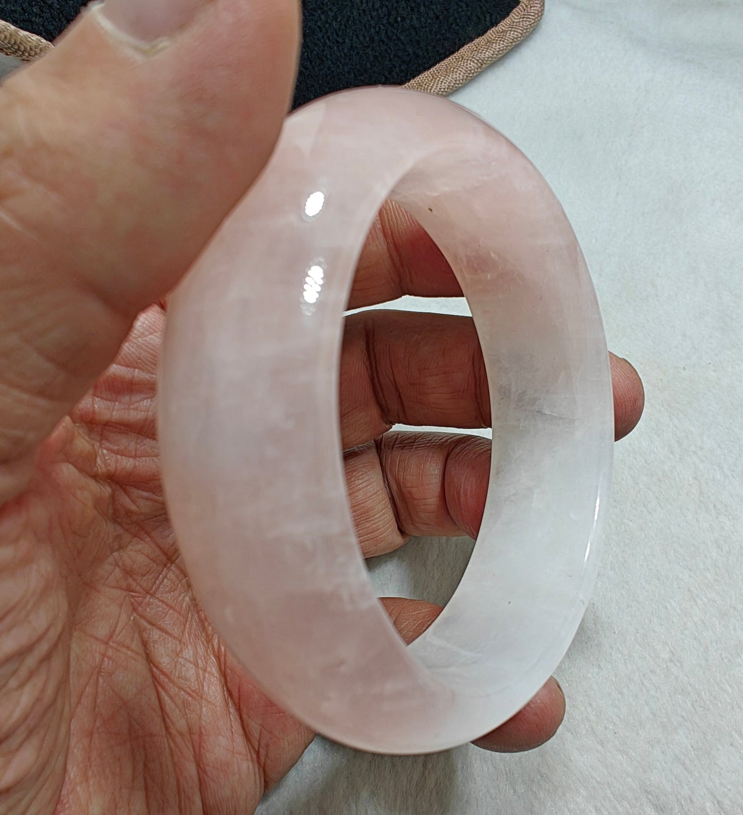 Natural bicolor calcite pink and white bangle 61 mm