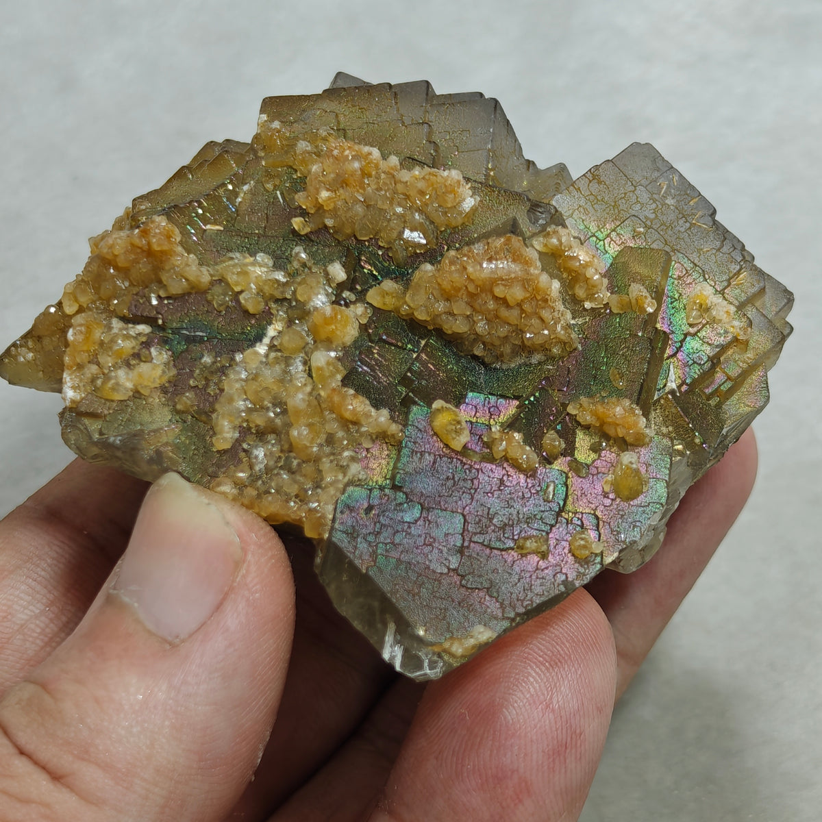 Natural iridescent Fluorite and Calcite 236 grams