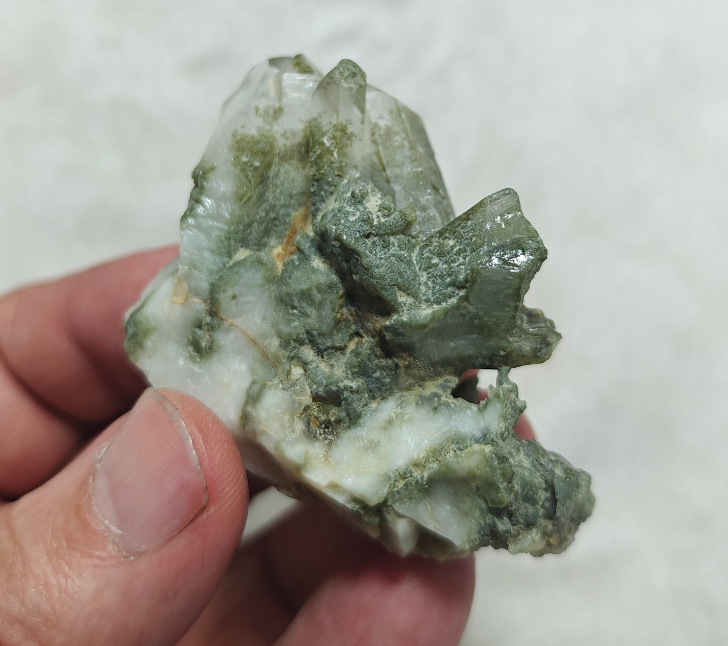 An Aesthetic small Natural crystals cluster of beautifully terminated Chlorite Quartz 65 grams