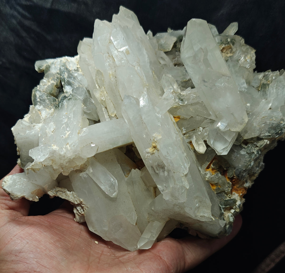 Quartz crystals cluster with chlorite inclusions 1680 grams