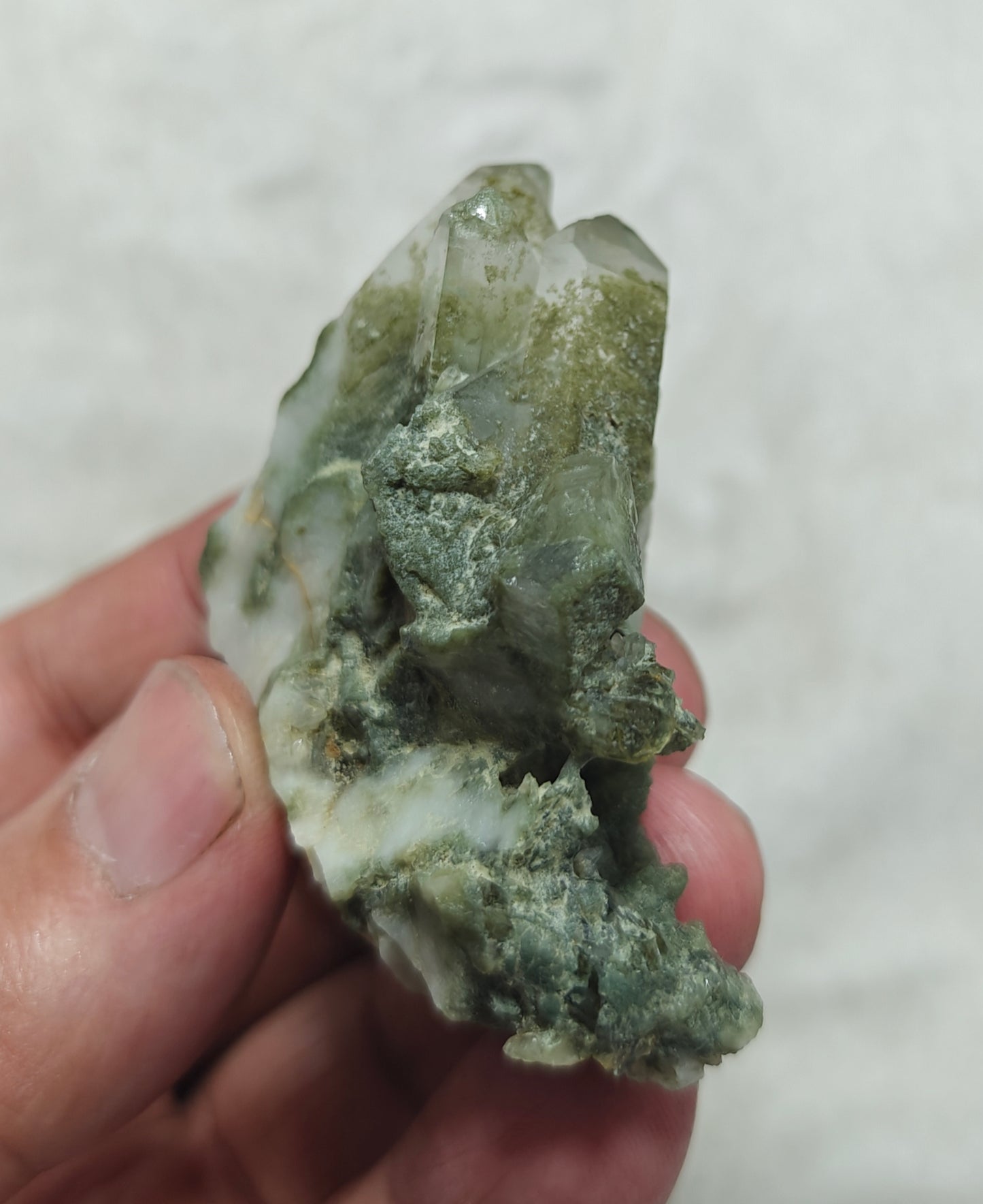An Aesthetic small Natural crystals cluster of beautifully terminated Chlorite Quartz 65 grams