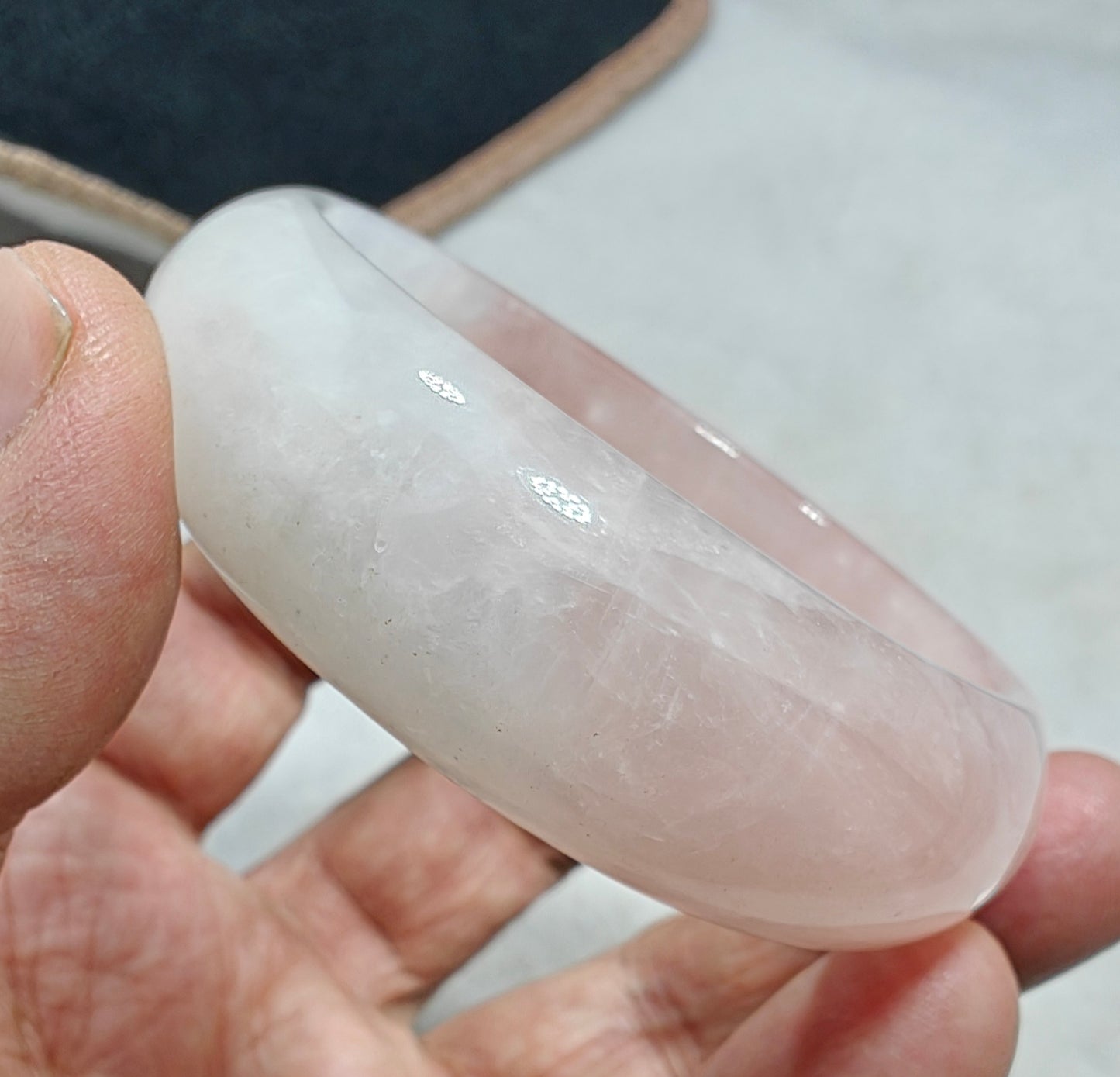 Natural bicolor calcite pink and white bangle 61 mm