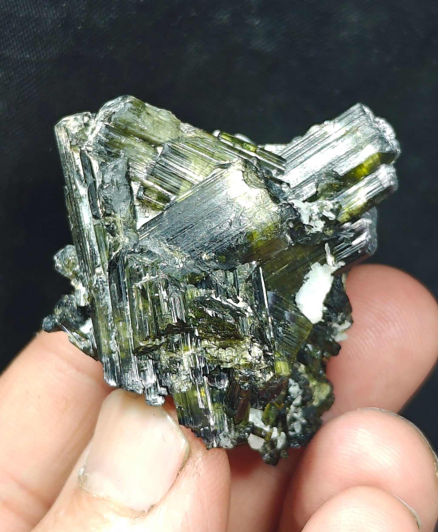Dark green color Tourmaline crystal with chatoyance effect 50 grams