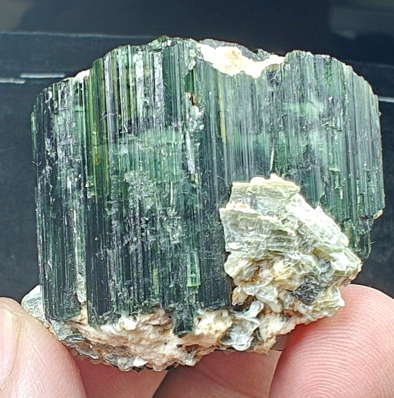 Natural Dark green color Tourmaline crystal having chatoyance effect amazing lustre 104 grams