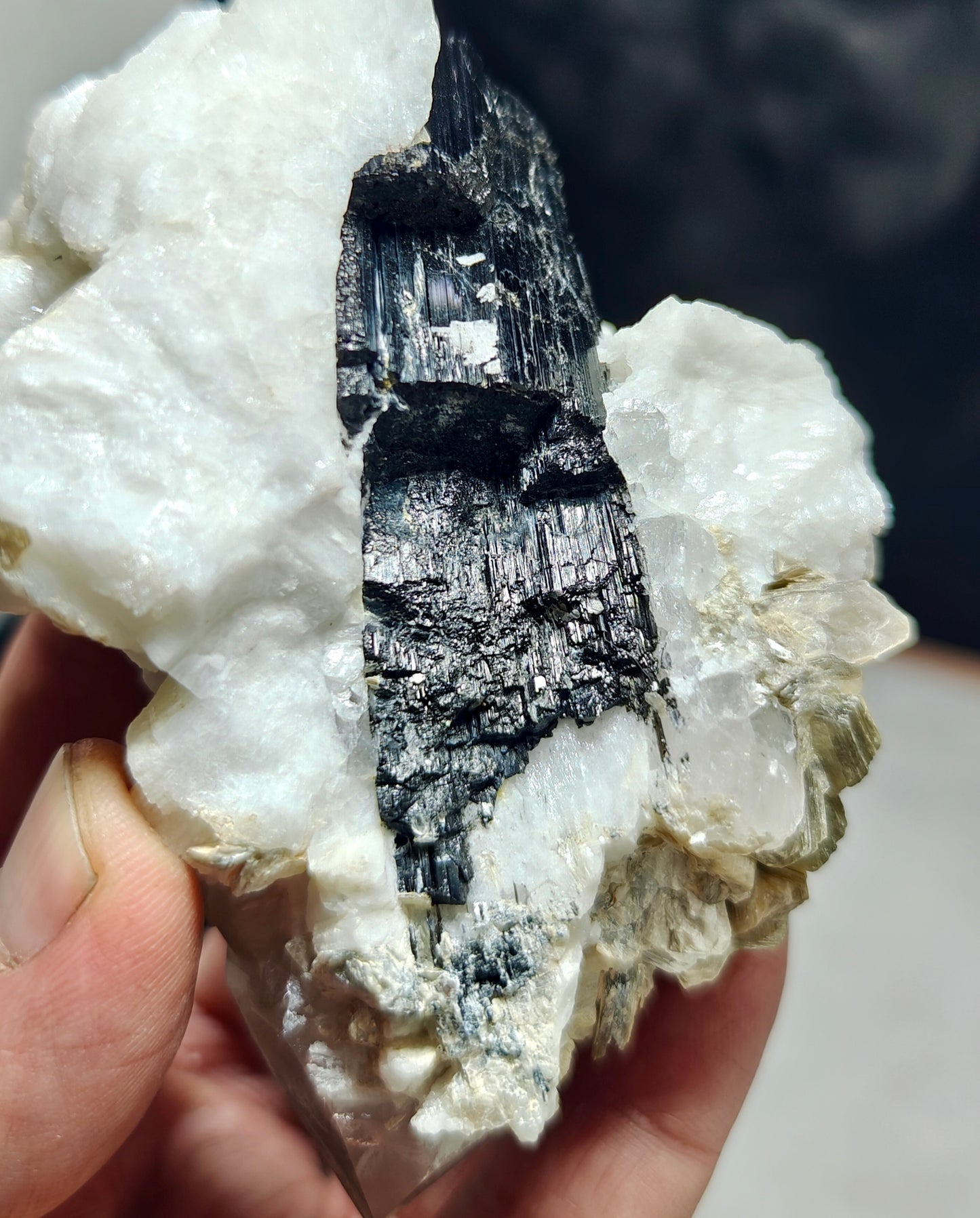An Aesthetic Natural specimen of combination of Albite, etched Schorl, Quartz and Muscovite 268 grams