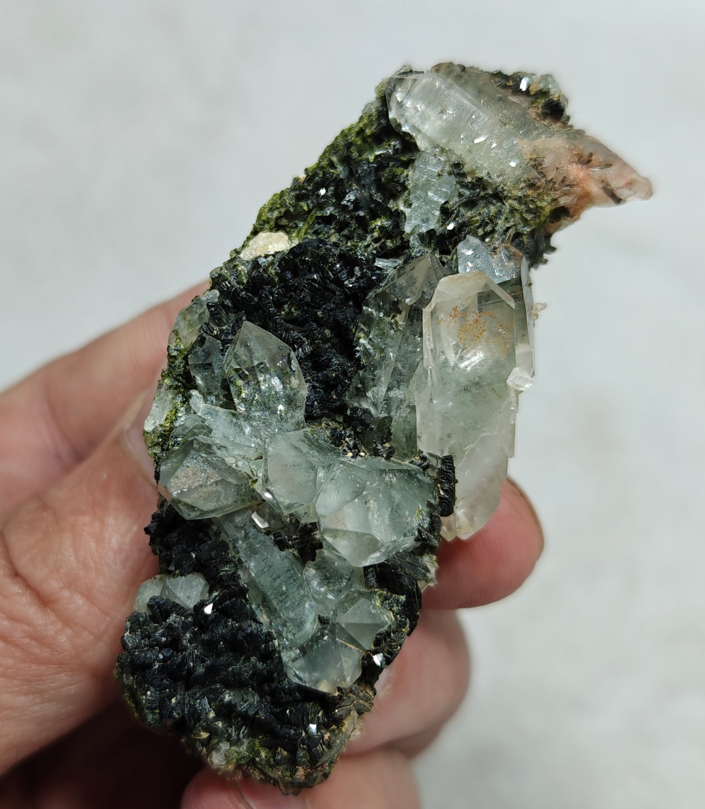 quartz and Epidote cluster with beautiful terminations 54 grams
