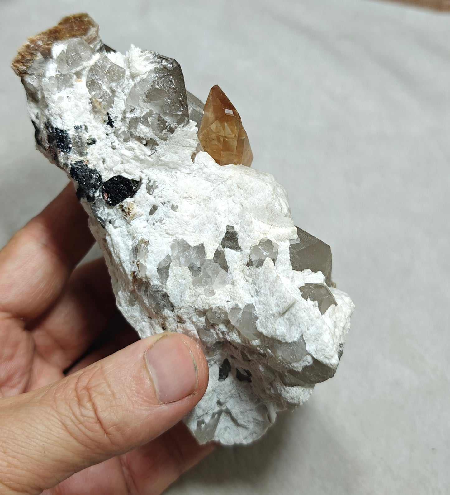 Natural terminated peach color Topaz crystal on matrix 677 grams