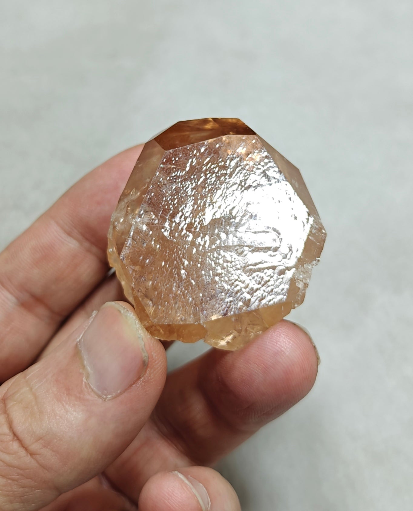 Terminated peach color Topaz crystal 84 grams