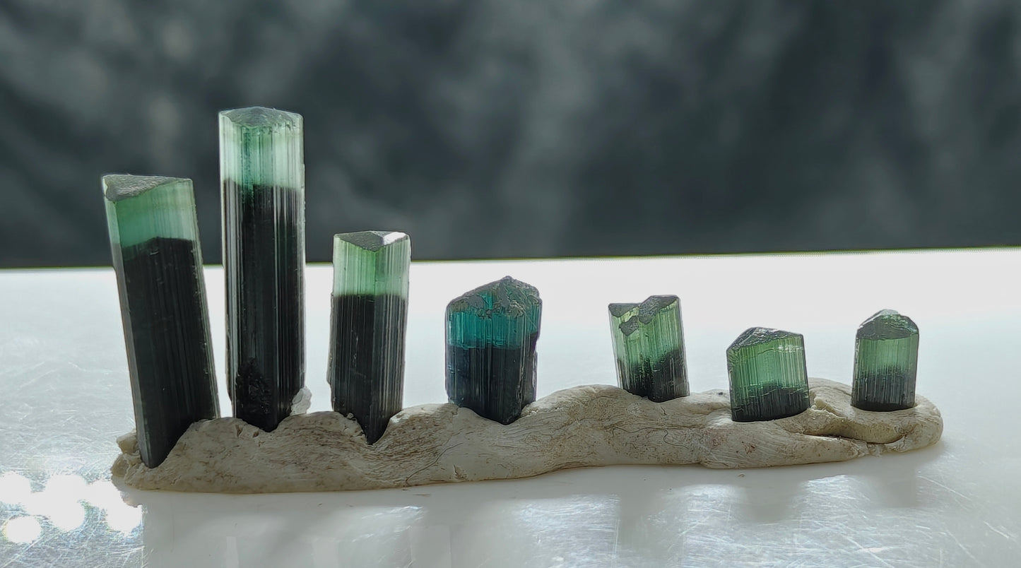 Natural green cap indicolite cap tourmaline crystals 51 carats